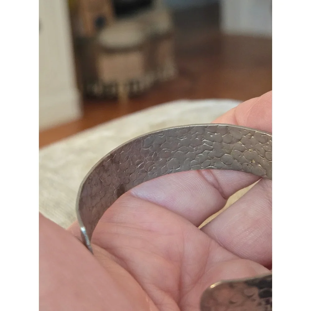 Hammered Silvertone Cuff Bracelet Vintage